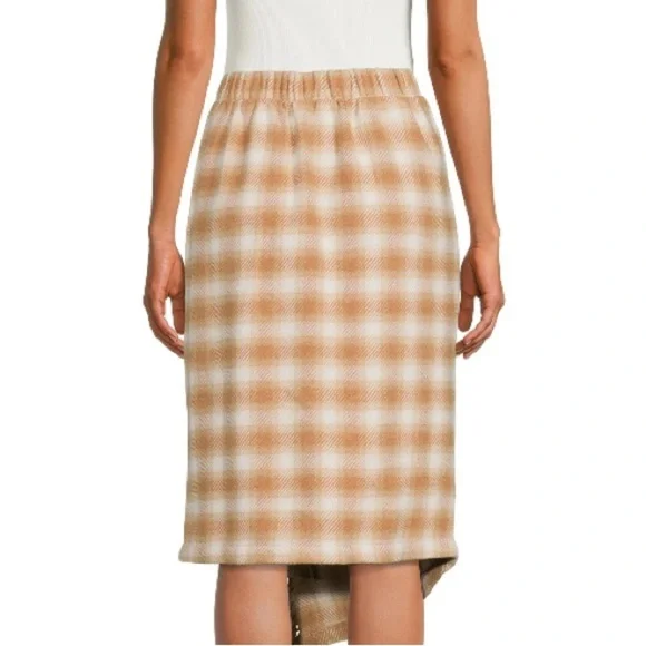 NWT Women's Fringed Faux Elastic Waist Plaid Blanket Wrap Midi Skirt (L) - Picture 4 of 13